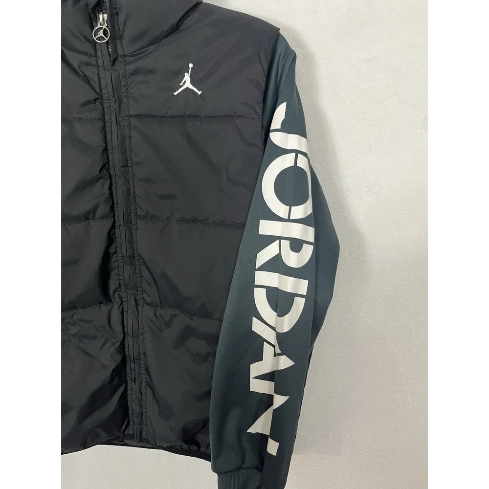 Jordan Puffer Jacket Youth L 12-13 Black Teal Blue Hooded Full Zip Jumpman